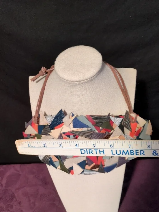 Artisan Handmade Patchwork Leather Necklace and 2 Bracelets Set Multicolored - Picture 6 of 11